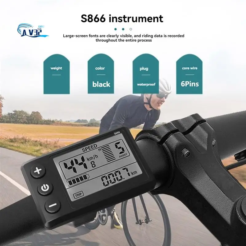 

AV32-LCD-S866 Electric Bike LCD Display Meter Dashboard Display Panel 24V 36V 48V For Electric Scooter 6PIN