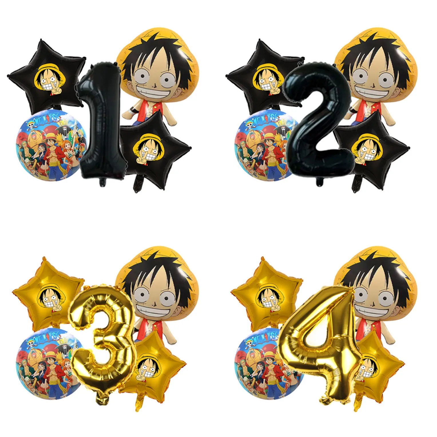 Anime One Piece Foil Balloon Bunch Luffy with Straw Hat Pirates Skull Flag Mylar for Manga Themed Celebration