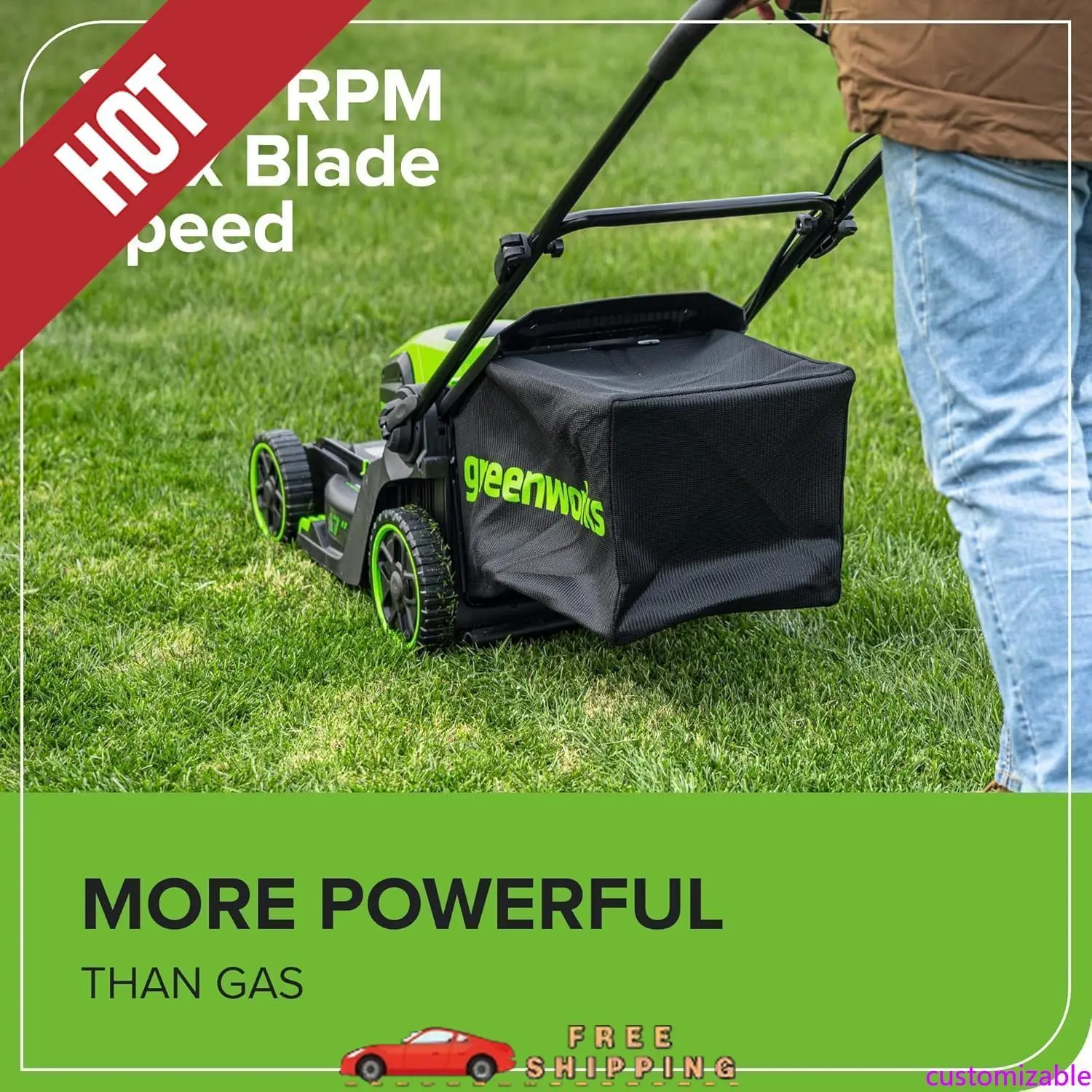 

Customizable 60V 17" Brushless Cordless Push Lawn Mower, 2-in-1 Mulching/Bagging, 4.0Ah Battery and 3A Charger(40min
