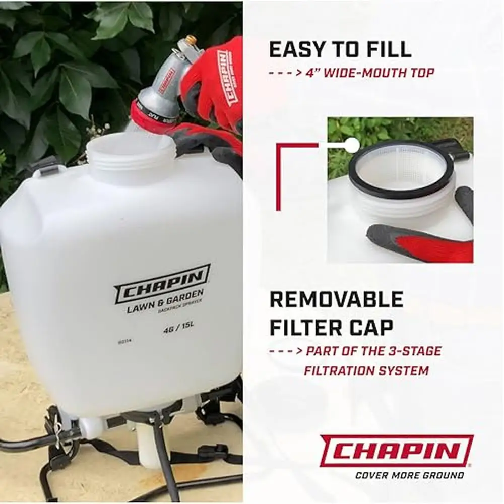 Backpack Sprayer 4-Gallon 3-Stage Filtration System Chemical Compatible Garden Weed Pest Control