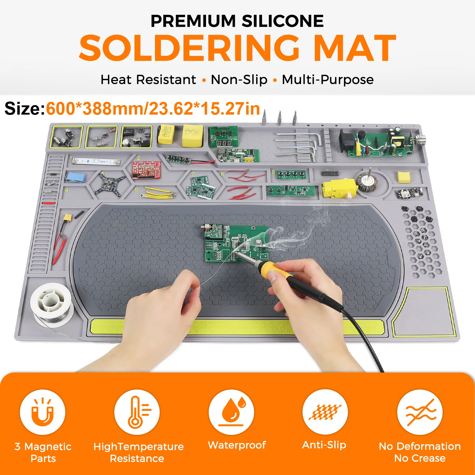 Toolour Silicone Soldering Mat Heat Resistant Electronic Repair Work Mat Insulation Silicone Repair Mat with Magnetic Area