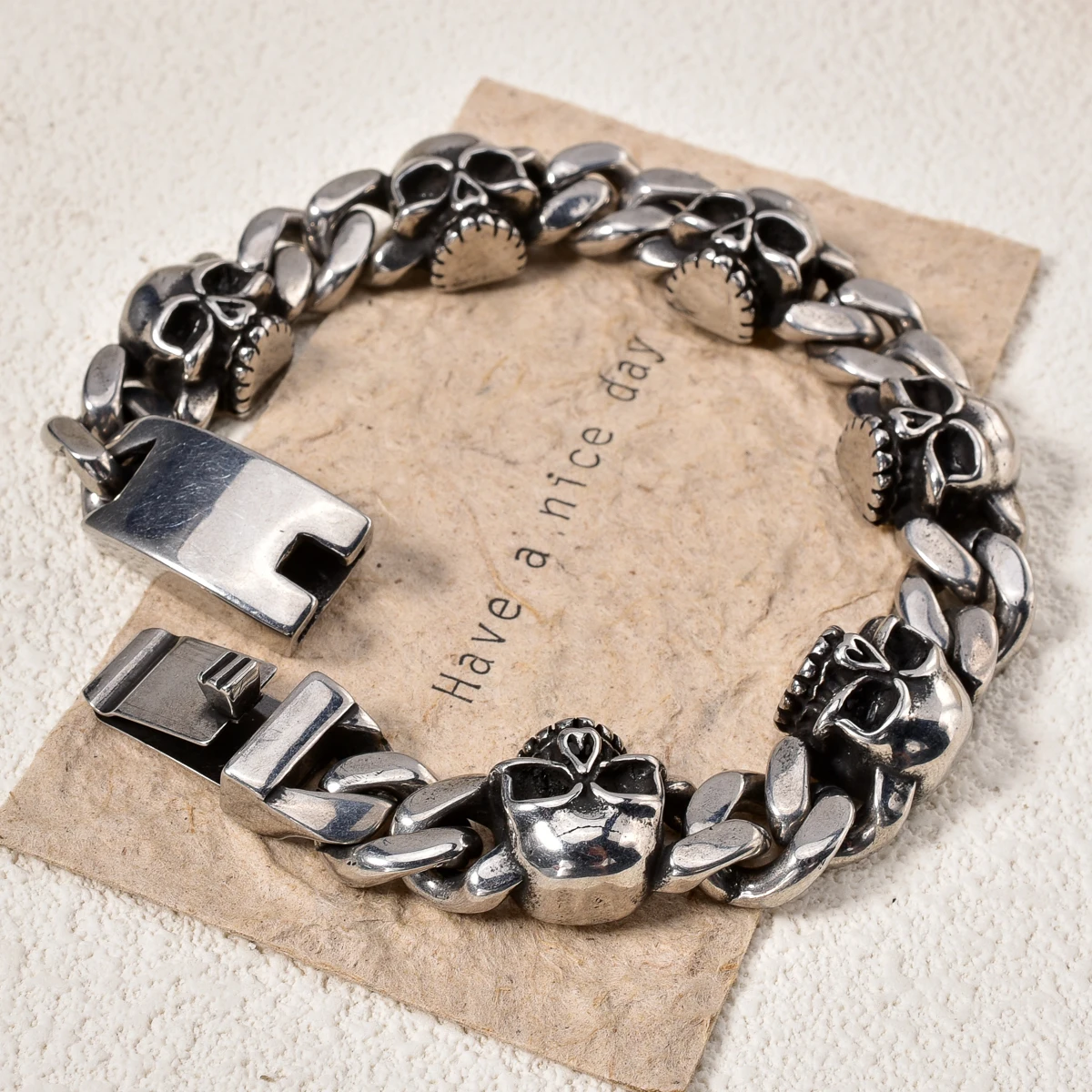 Punk Skull Bracelets Men Stainless Steel Shiny Matte Skull Charm Link Chain Bangles Male Gothic Biker Rock Demon Evil Jewelry