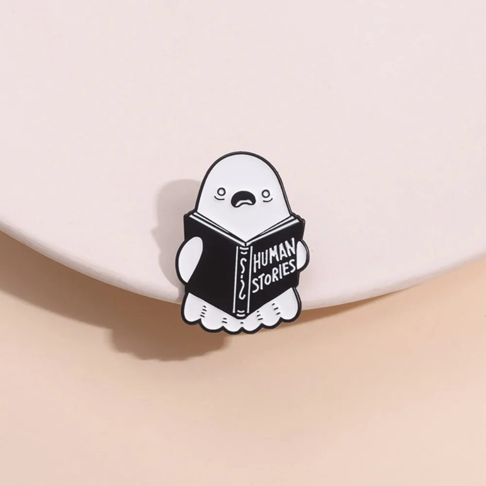 Human Stories Boo Enamel Pin Cute Ghost Bookworm Brooches Backpack Collar Lapel Badge Halloween Punk Jewelry Gift For Kid Friend