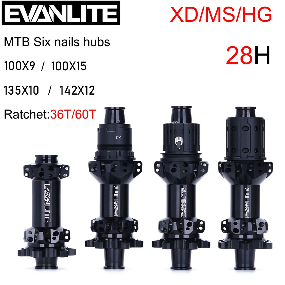 

EVANLITE Disc Is(6-bolt) Brake MTB Hub 28H Thru Axle Quick Release 142x12/135x10 Ratchet 36T/60T For SHIMANO/HG XD MS12 Speed