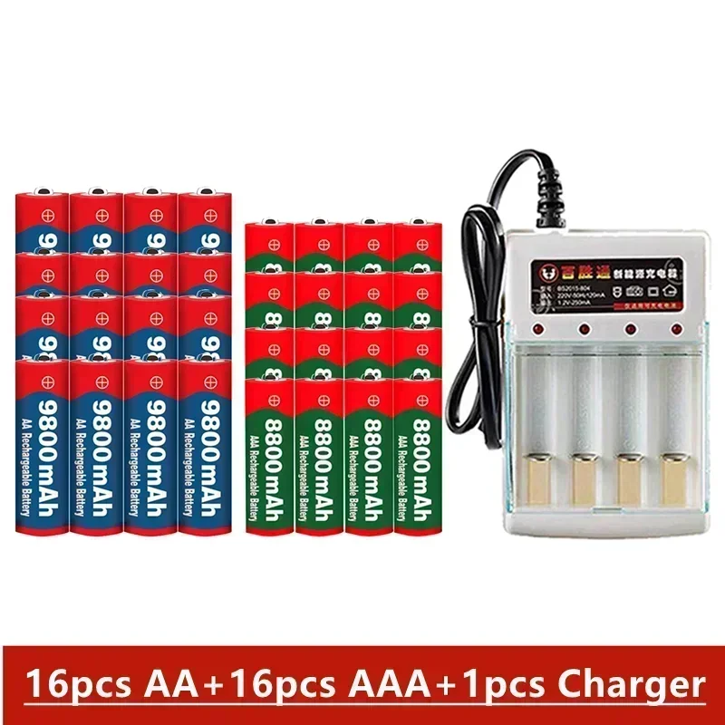 1.5V Rechargeable Battery AAA 8800 Mah+AA 9800 Mah with Alkaline Technology Suitable for Toy Shavers+chargers