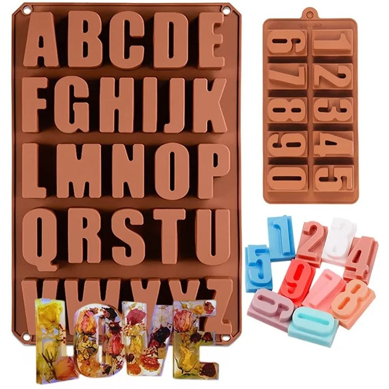 2pcs English Letters Large Silicone Mold Chocolate Candy A-Z Large Letters | Size 0-9 Cake Pan Birthday Party Cake Decoration