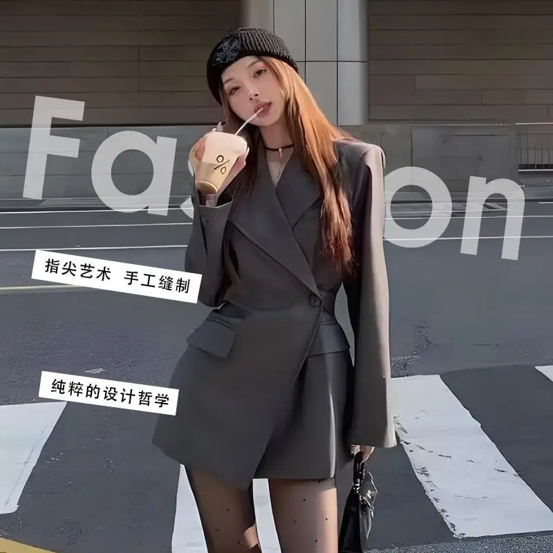 

Autumn and Winter Fashion New Women's Elegant Design Sense Suit Jacket Mid To Long Waisted Professional Style Jacket Blazers