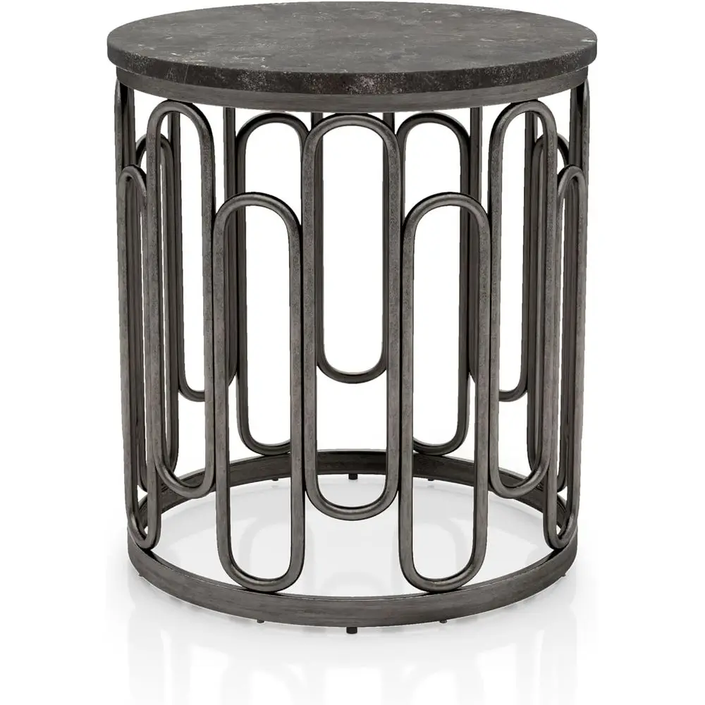 

Modern Round Marble Top Coffee Table with Metal Legs for Living Room, Suitable for Small Spaces, Black