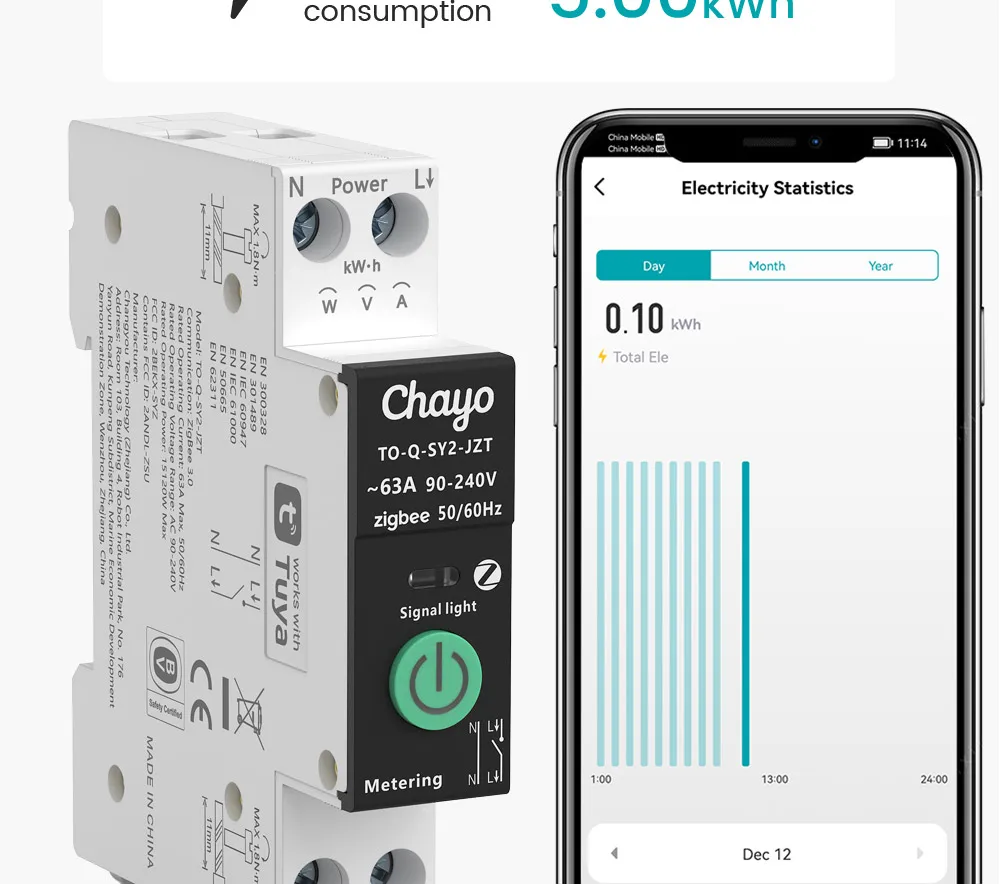 Tuya wifi/zigbee mcb smart stromsc halter über strom unter spannung schutz strommessung 1-63a fernbedienung schalter – Detail 27