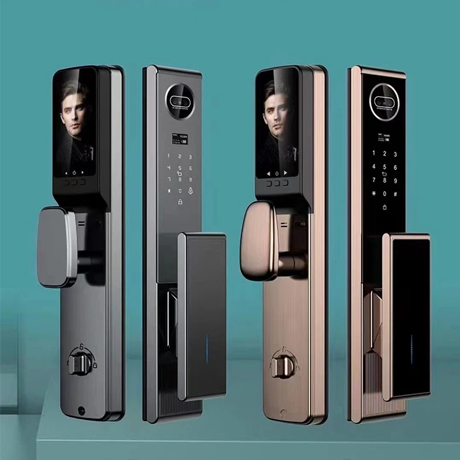 Wooden Door Smart Phone APP Fingerprint Digital Lock Face Recognition Lock With Camera