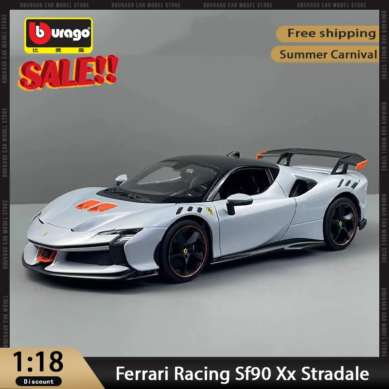 Новинка в наличии Bburago 1:18 Ferrari Sf90 Xx Stradale, миниатюрная литая под давлением модель спортивного автомобиля Ferrari Bianco Artico Flash Pps, игрушка на заказ