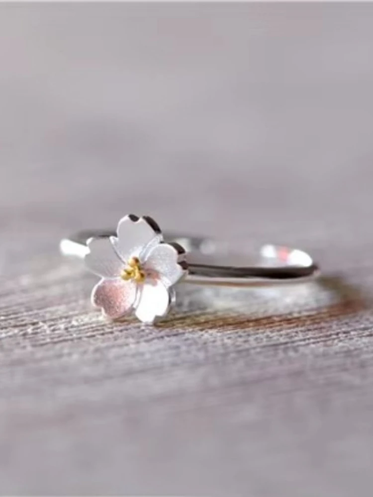 925 Sterling Silver kwiat wiśni otwarte pierścionki dla kobiet hipoalergiczna moda dziewczyna srebro-biżuteria — zdjęcie 2