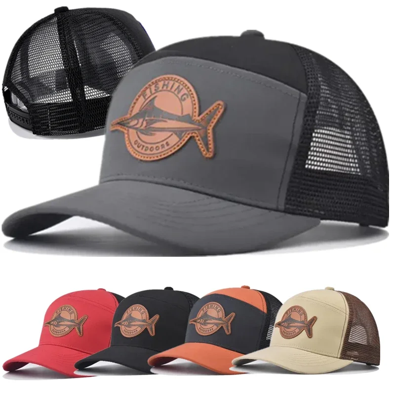 Hot Sale Unisex Seven-Panel Style Trucker Hat Adjustable Baseball Cap Shark Pattern Patch Fishing Hat