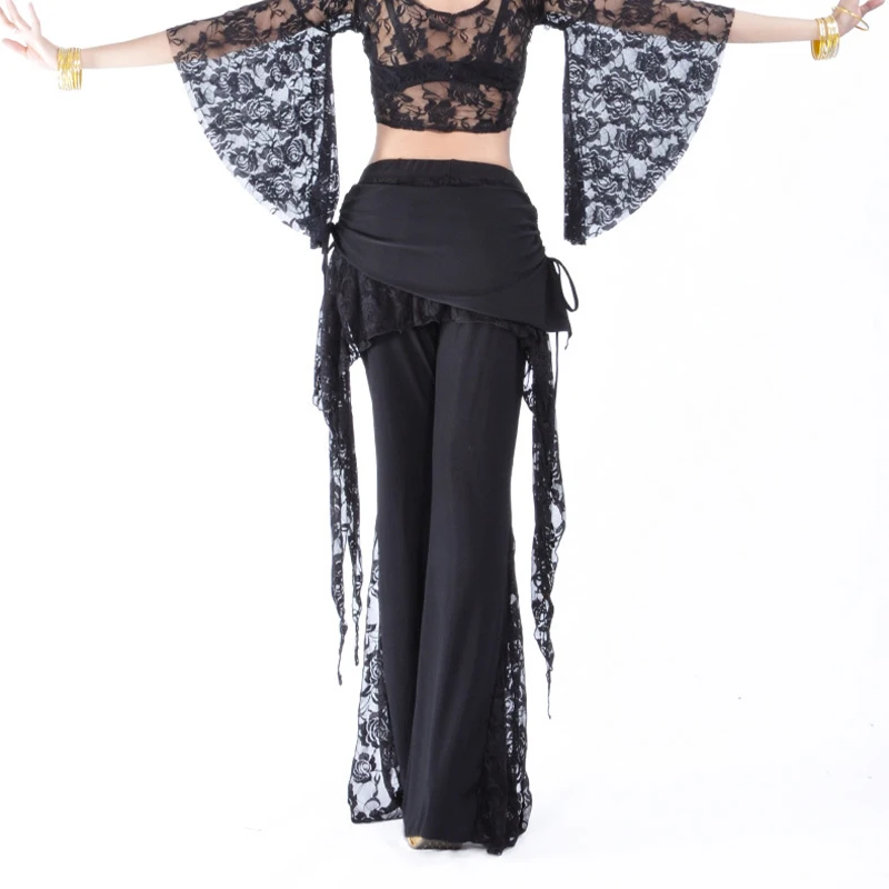 New Belly Dance Lace Split Side Pulling Pants Practice Women Oriental Dance Clothing Female Spanish Costume Adult Black Pants