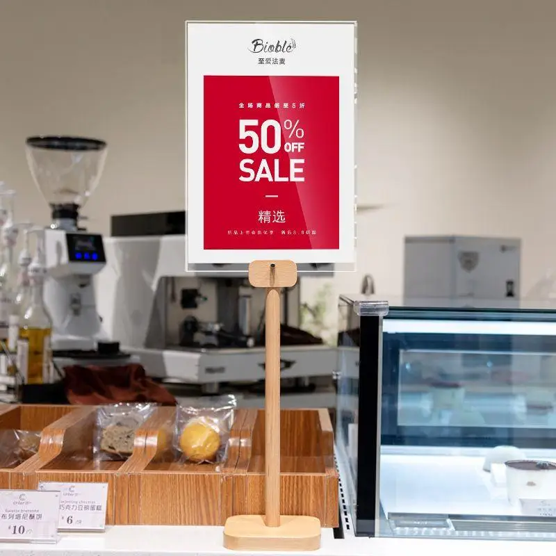 Desk Type Simplicity Beech Wood Poster Menu Price Display Stand Mall Promotion Billboard Advertising Publicize Sign Stand