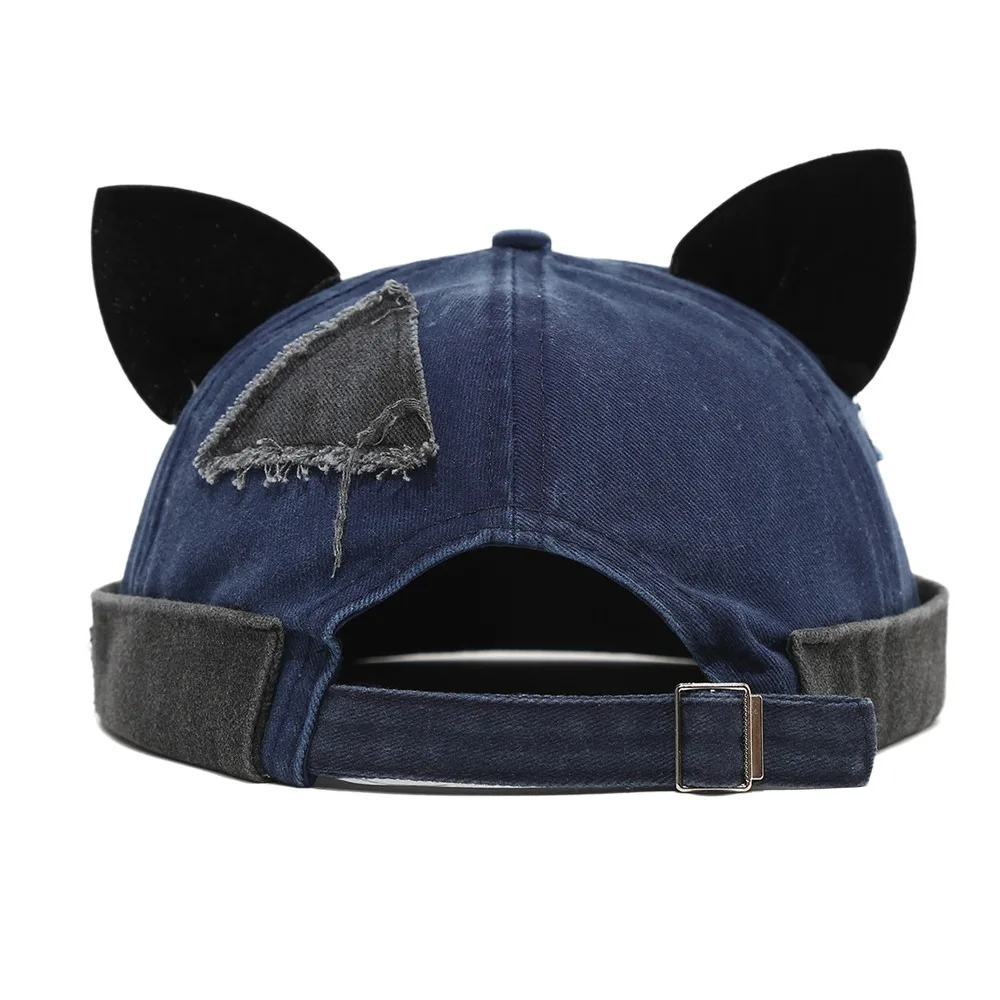 Gorro Docker de Estilo Retro con Orejas de Gato, sin Visera, Ajustable, con Borde Enrollado, Color Sólido, Estilo Hip Hop, para Uso Diario