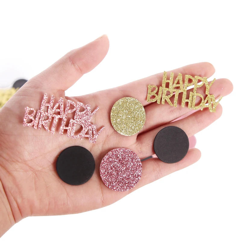 100Pcs Happy Birthday Confetti, Rose Gold Black Glitter Sequins, Table Scatter Decor for Boys Girls First Birthday Baby Shower﻿ view 2