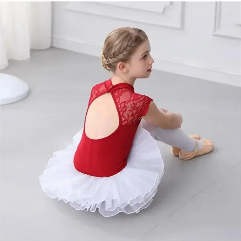 الفتيات الاطفال ملابس الرقص رداء رقص الباليه لأزياء النساء الجمباز Dancewear بلا أكمام الرقص الدانتيل ارتداء للسيدات بحيرة البجع