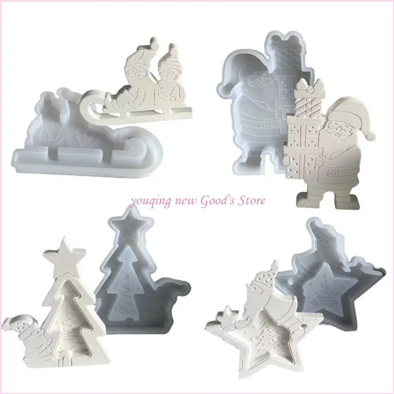 

57QA Набор из 4 форм для эпоксидной смолы, формы для украшения дома, Рождественская серия, орнамент для любителей искусства и
