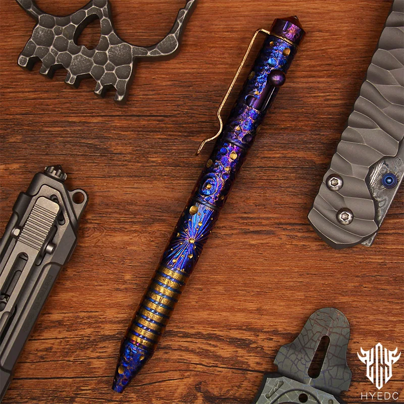 Titanium Alloy Tactical Pen Hand Carved Star Sky Limited Edition Tungsten Pen Decompression EDC Metal Signature Neutral Pen