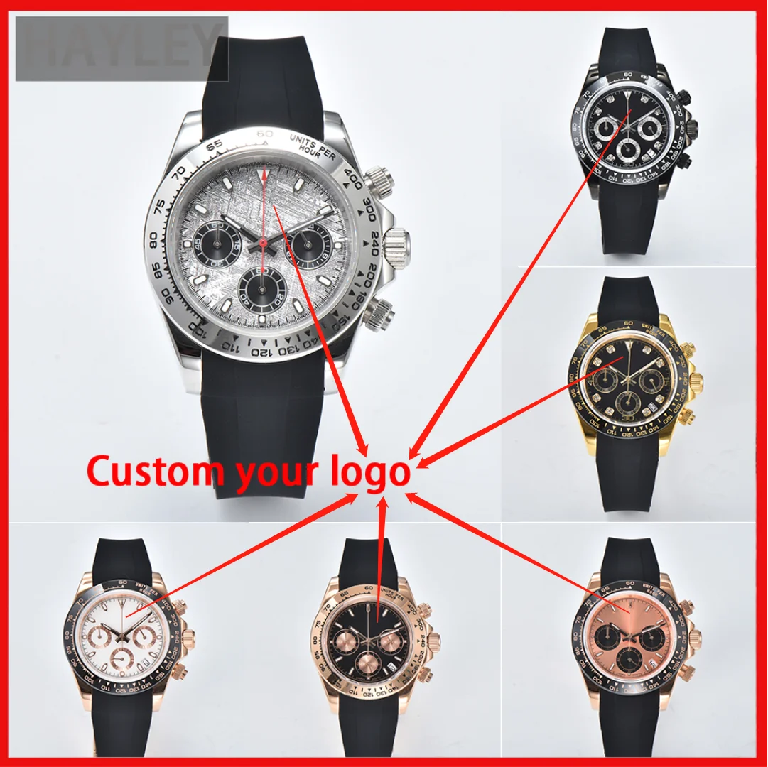 New Pattern 39.5MM Men\'s Watch Multifunctional Quartz Timing Wristwatch Custom Logo VK63 Movement Sapphire Mirror