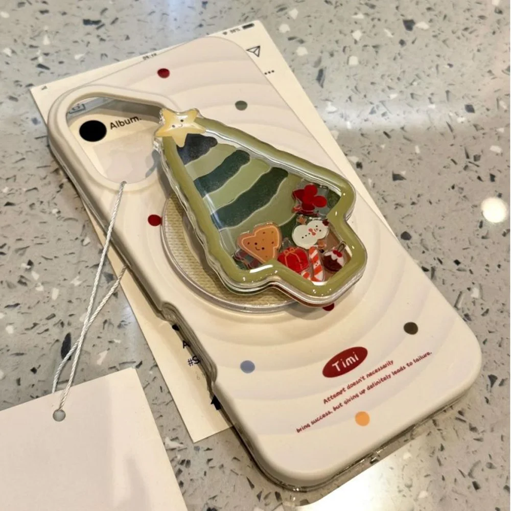 

Phone Case For iPhone 16 15 14 13 12 11 XS X XR Pro Max Plus New INS Dots Print Cover With Christmas Tree Shake Magnetic Stand