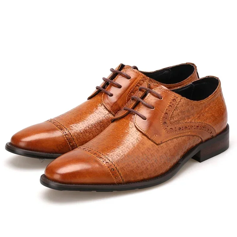 

Brown Pointed Toe Strappy Men Dress Shoes Fashion Slip On Men Shoes Luxurious Handmade Party Banquet Wedding Men Leather Shoes