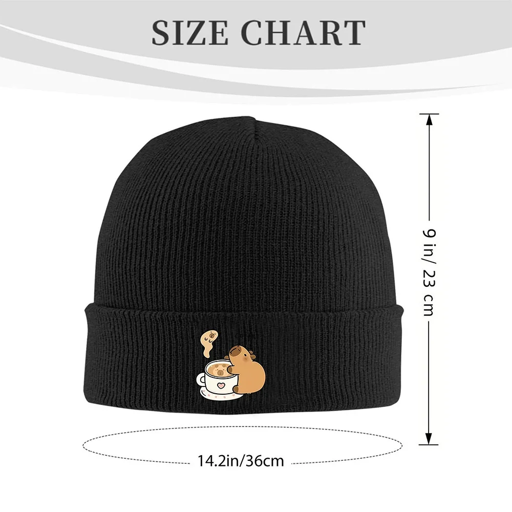 Capybara Coffee Print Knitted Beanie Hat Soft Thermal Casual Winter Skull Cap for Unisex Adults