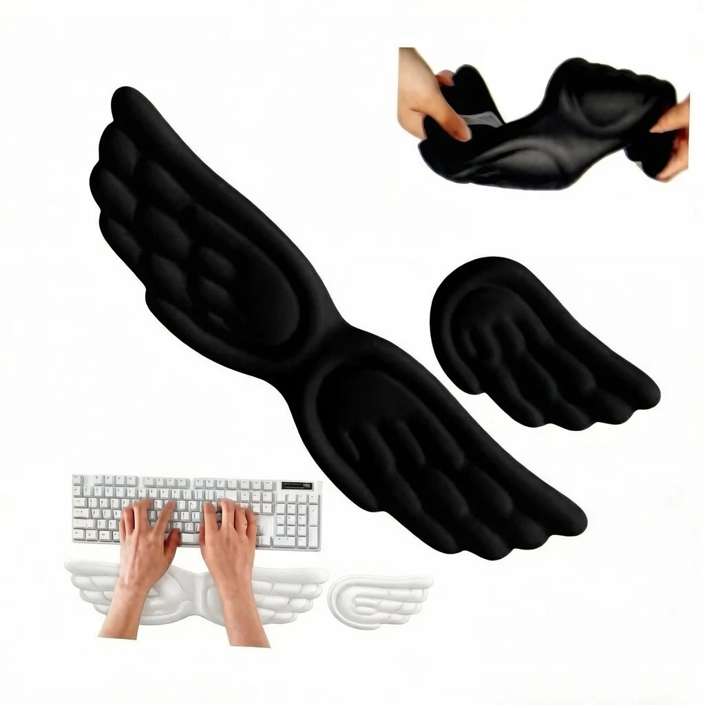 Angel Wing Wrist Rest Set of 2, Cloud Keyboard Mouse Wrist Support Ergonomic Memory Foam Cushion Hand Support Computer Palm Rest