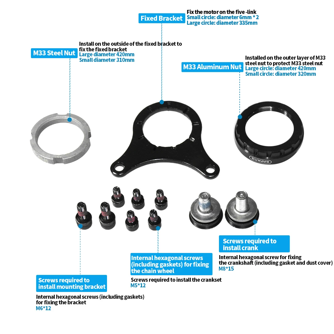 Bafang Mid Motor Kits 68MM 73MM 100MM 120MM Bracket Bottom Installation Screw Nut Gasket 8FUN BBS01B BBS02B BBSHD  Accessories