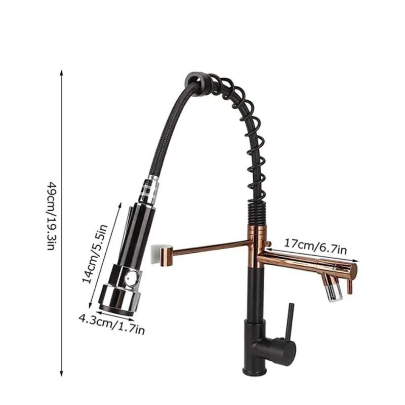 Double-purpose black gold spring kitchen faucet pull-type multi-function pressurized rotating vegetable basin sink faucet