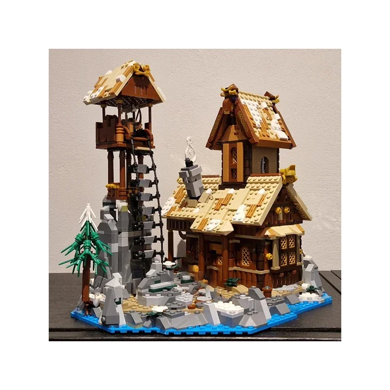 Blocs de construction Moc, maison de Port Viking, technologie, briques modulaires, modèle cadeaux, jouets de noël, ensembles de bricolage, assemblage