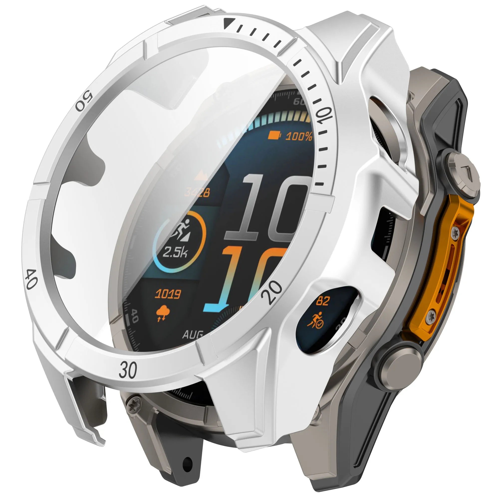 

Для Garmin Fenix 8 MIP Solar 51 мм, чехол со шкалой, жесткий ПК, чехол для часов с пленкой из закаленного стекла - серебристый, черный