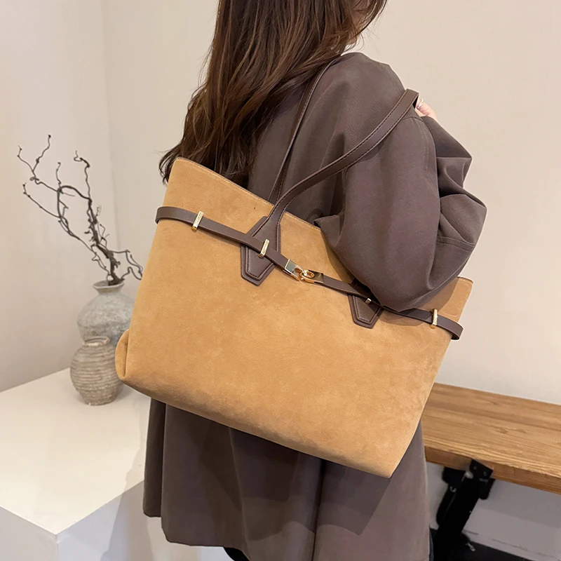 

Большая вместительная качественная сумка на плечо из искусственной замши, однотонная поясная повседневная сумка-тоут, лидер продаж, сумки для женщин Bolsas Femininas