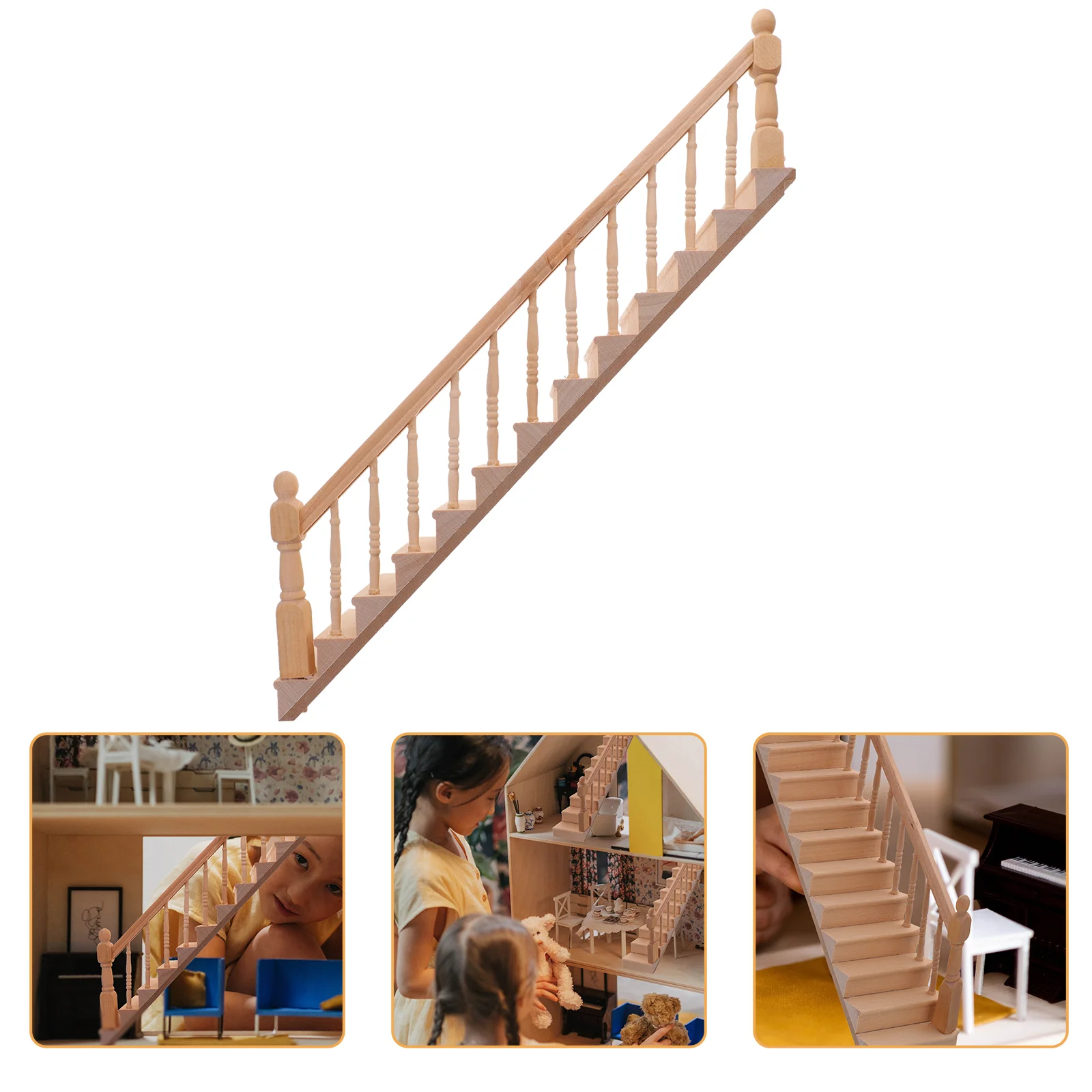 Handrail Stairs Match with Miniature Decors House Toy Room Decoration Wooden Building Kit Tiny Furniture DIY Supplies