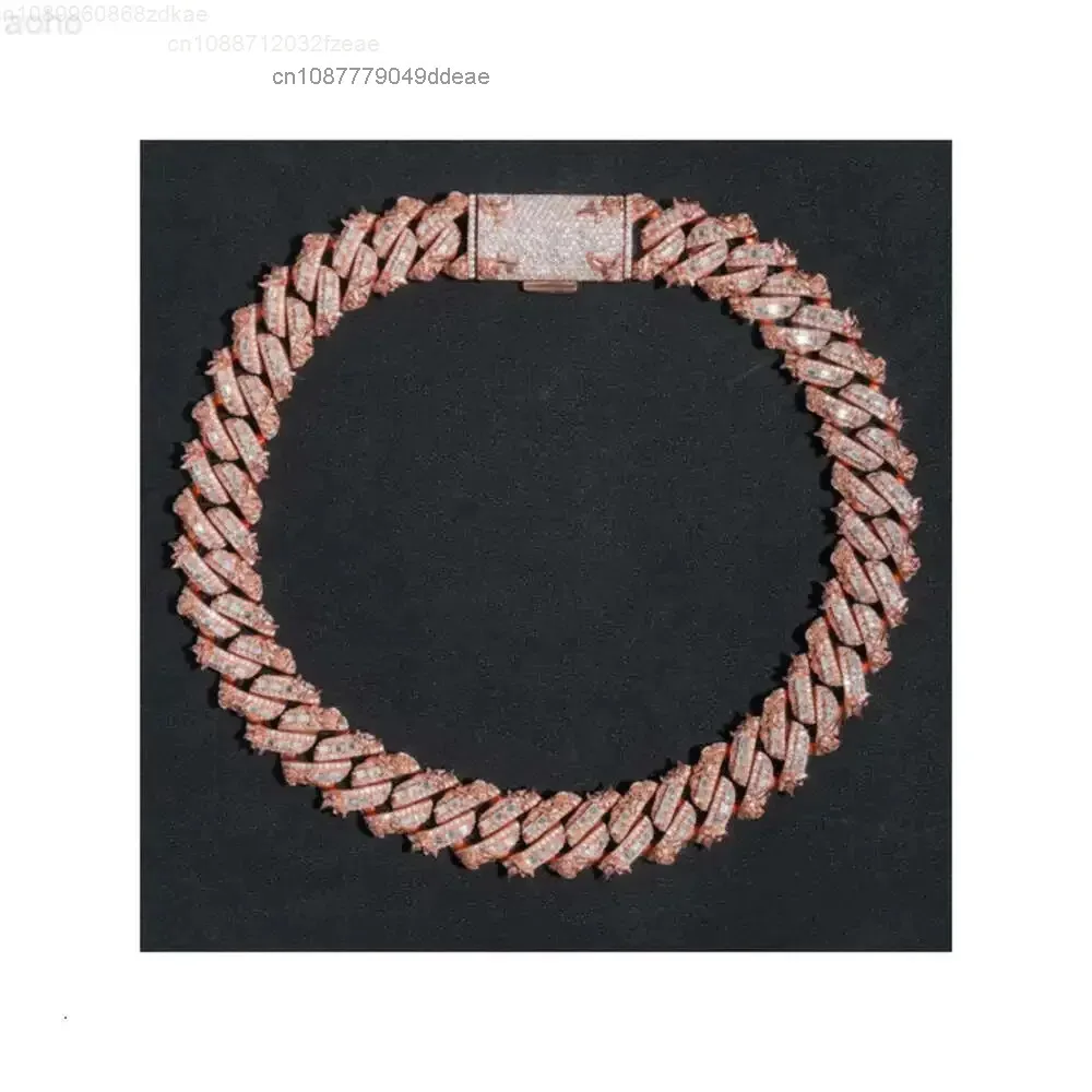 

Silver Stamped 18k Rose Gold Plated Tapered Baguette Prong Set Cuban Link Chain Complete with Vvs1 D-colour Moissanite Diamonds
