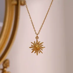 Vintage Personality Sun Pendant Necklace for Women Charm Gold Color Stainless Steel Choker Chain Wedding Bride Party Jewelry