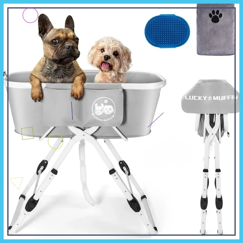 

Adjustable Foldable Dog Bathtub - 5 Heights, Back-Saving Design for Indoor/Outdoor Pet Grooming