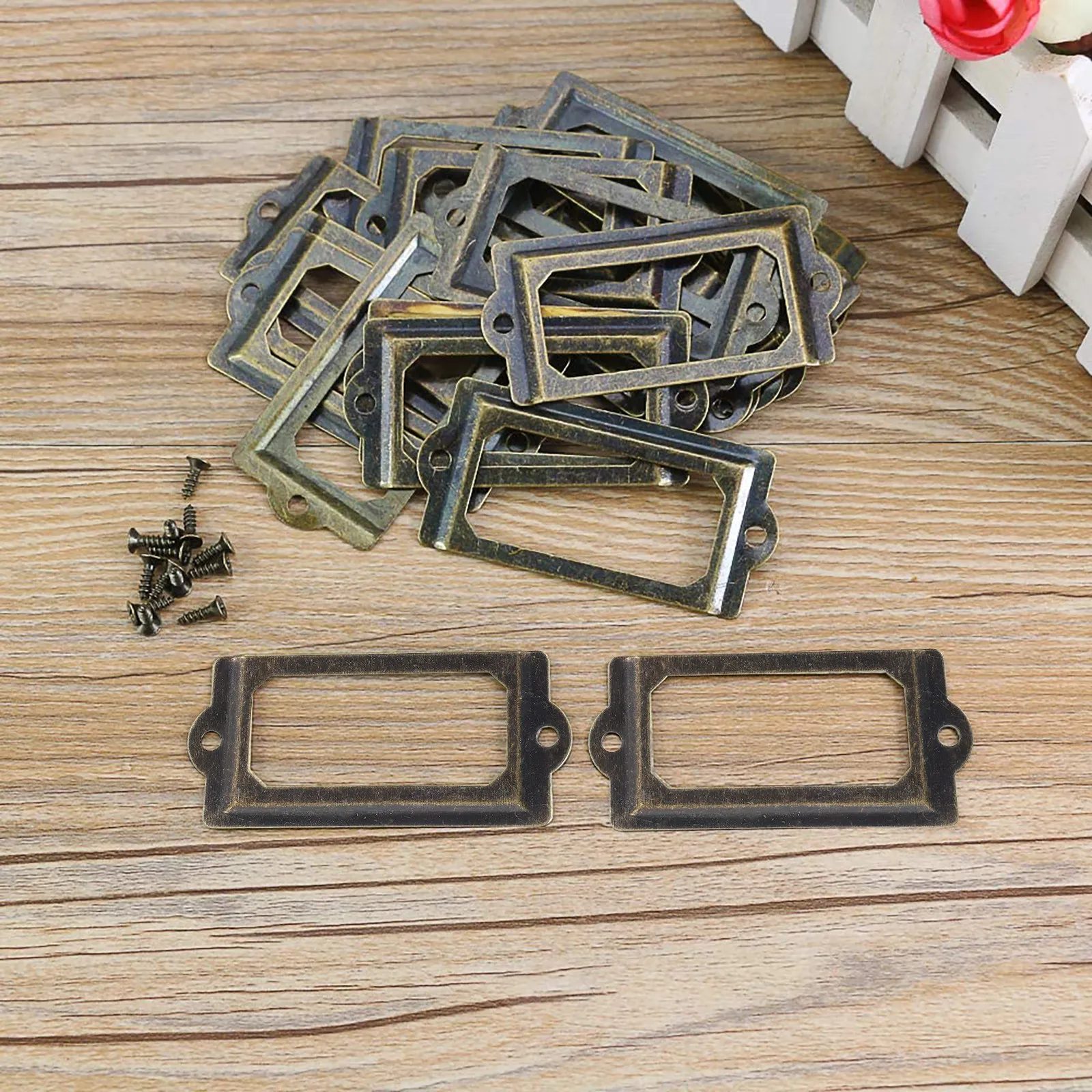 30Pcs Retro Iron Furniture Label Holder Drawer Pull Card Frame Cabinet Decoration Organizer for Cupboard Compartment Gift Box