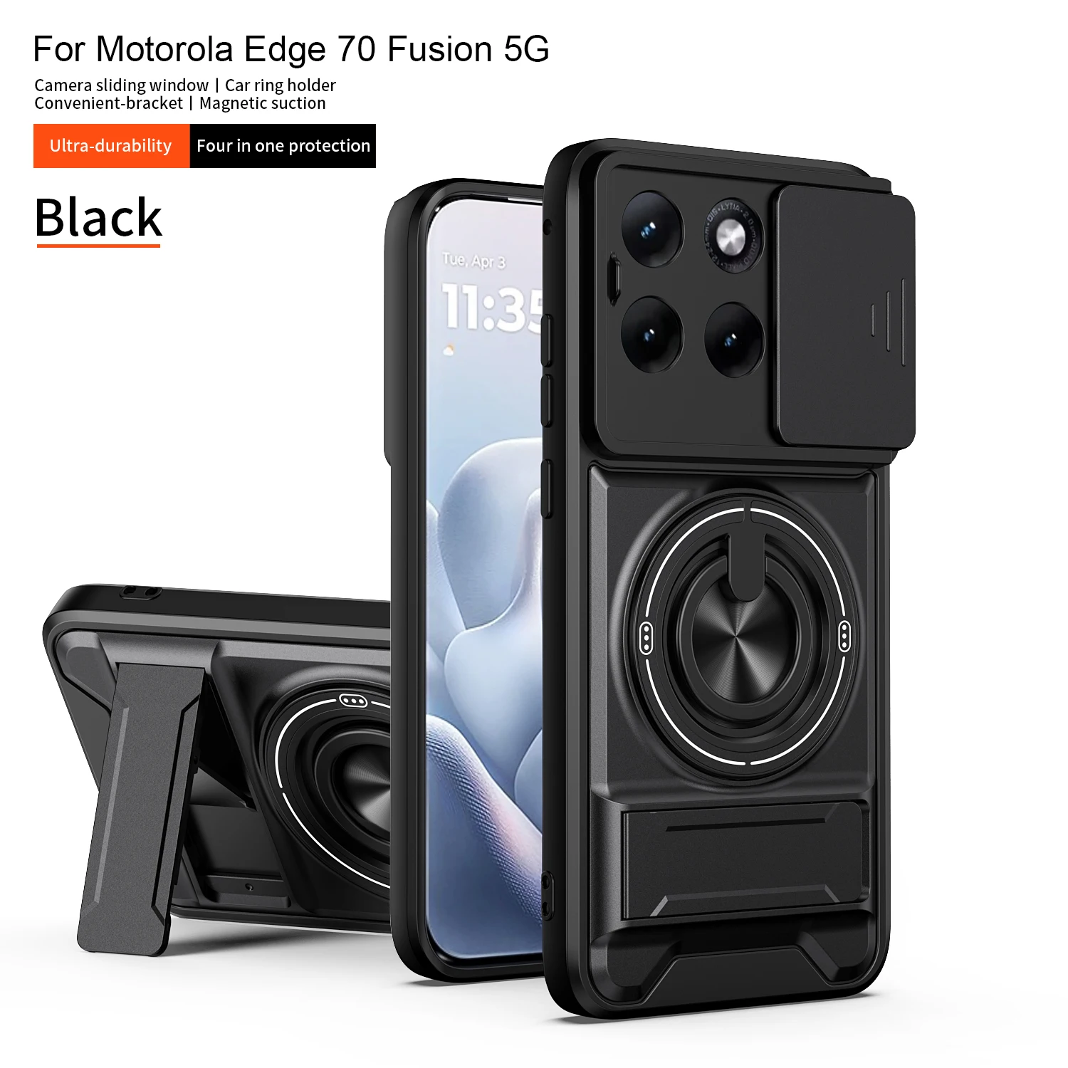 Funda Magnética para Teléfono con Soporte para Coche para Motorola Moto Edge 70 60 Fusion 50 Neo, Protección de Lente de Cámara Deslizante, Cubierta Rígida a Prueba de Golpes