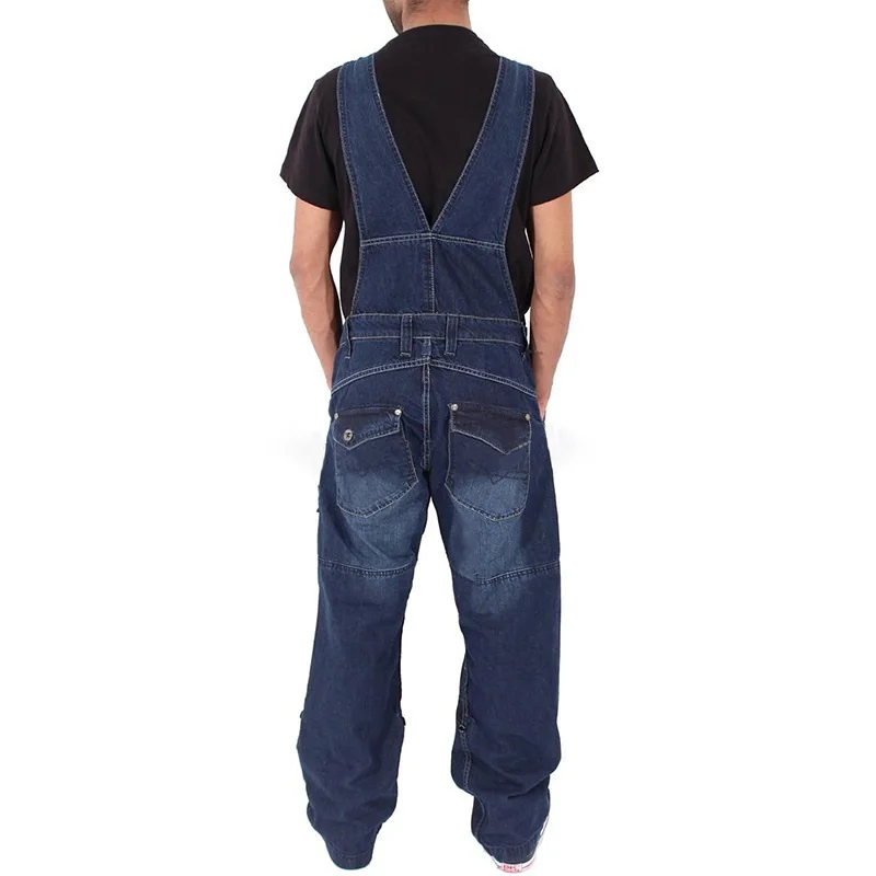 Streetwear Men's Solid Color Multi-pockets Denim Bib Overalls Casual Daily Denim Jumpsuit Fashion Male Suspenders Long Pants