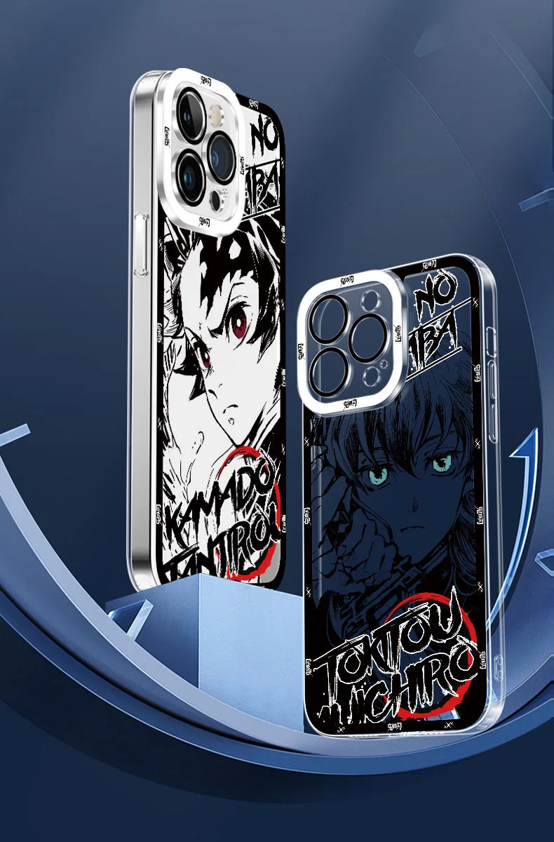 Cool Anime Demon Slayer Phone Case For iPhone 16 15 14 13 12 11 Mini Pro Max X XR XSMax 7 8 Plus SE20 Transparent Cover