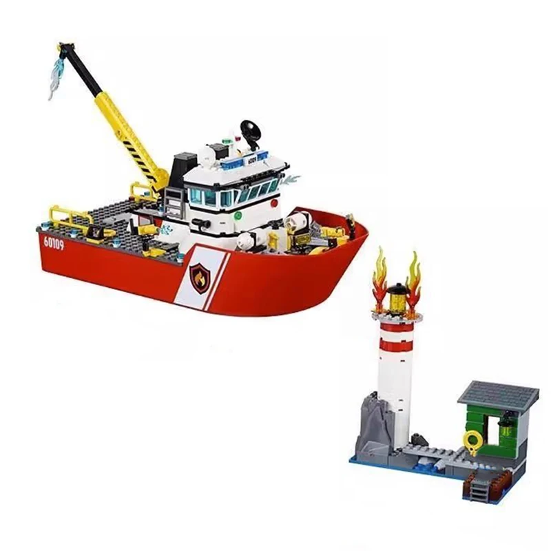 Creative City Series Sea Cruise Boat Explore Fire Boat Building Block Ship Model 60109 Assemble Bricks Toys For Kids Adult Gifts