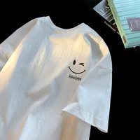 Men Women's Smiling Face Funny Fashion Couple Short Sleeved T-shirt American Basic Simple Oversized Loose Boys' Pullover Top 5