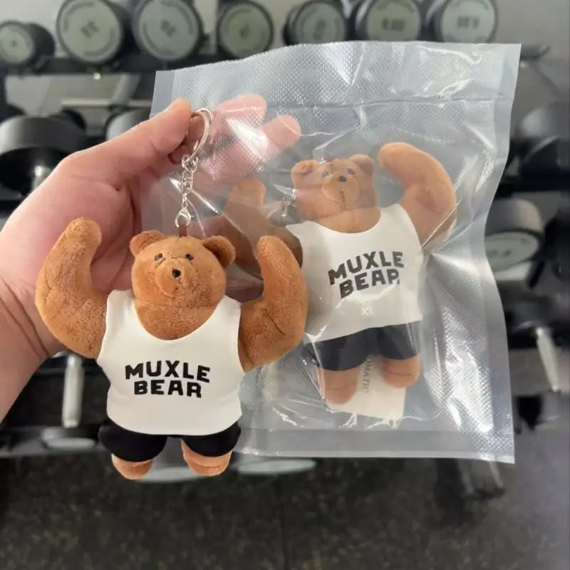 Cute Muscle Bear Keychain Funny Abs Bear Bag Pendant for Backpack Purse Car Keys Gym Couple Friend Fitness Birthday Gift
