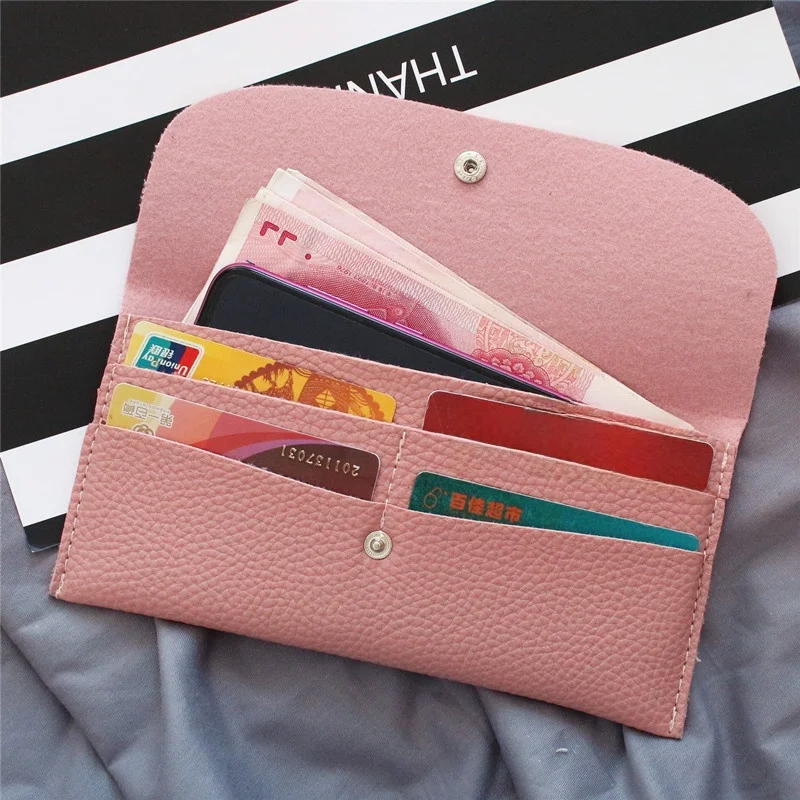 Faionable Lychee Pattern Korean Sle Casual Simple Long Wallet Women's Thin Student Leather Clip Trendy Multi-functional