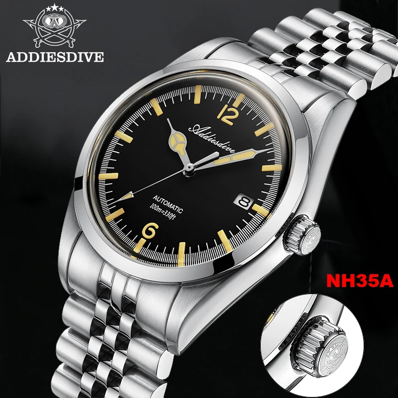 

ADDIESDIVE NH35A Automatic Men's Watch Stainless Steel Calendar Display Business Leisure C3 Luminous Waterproof 100m Wristwatch