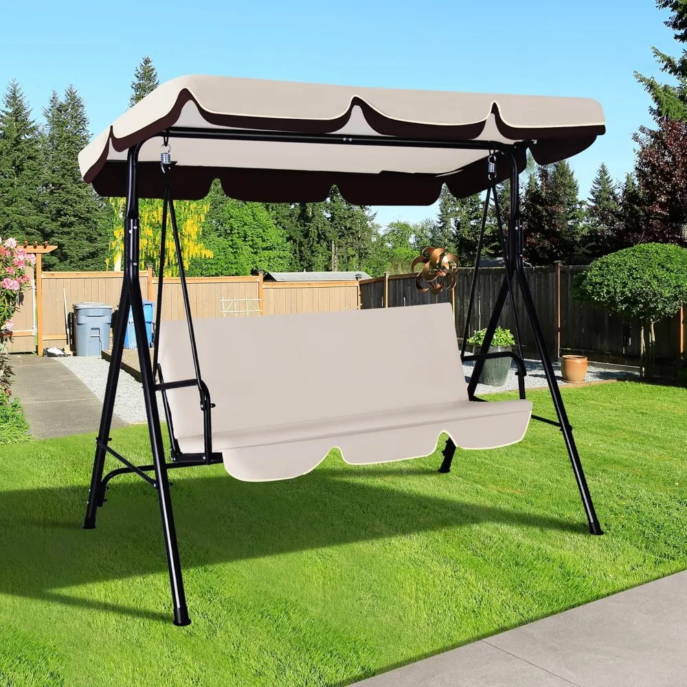 

3-Seat Outdoor Porch Swing, Patio Swing Chair with Adjustable Canopy & Durable Metal Frame, Garden Swings Chair