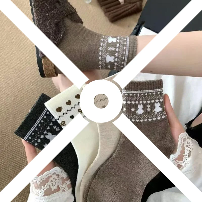 

Kawaii носки с рисунком кота, зимние женские теплые носки высокого качества для девочек, модные средние носки-трубы, мягкие удобные хлопковые носки