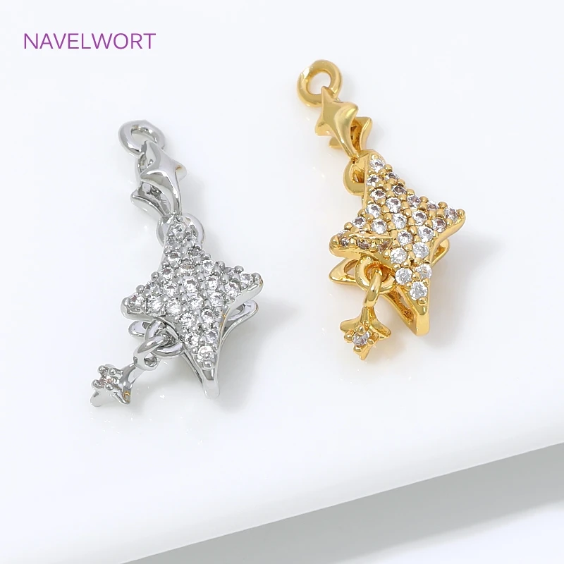 18K Gold Plated with Zircon Star Link Connector Charm Pendants,Connectors For Jewelry,DIY Pearl Bracelet Making Accessories
